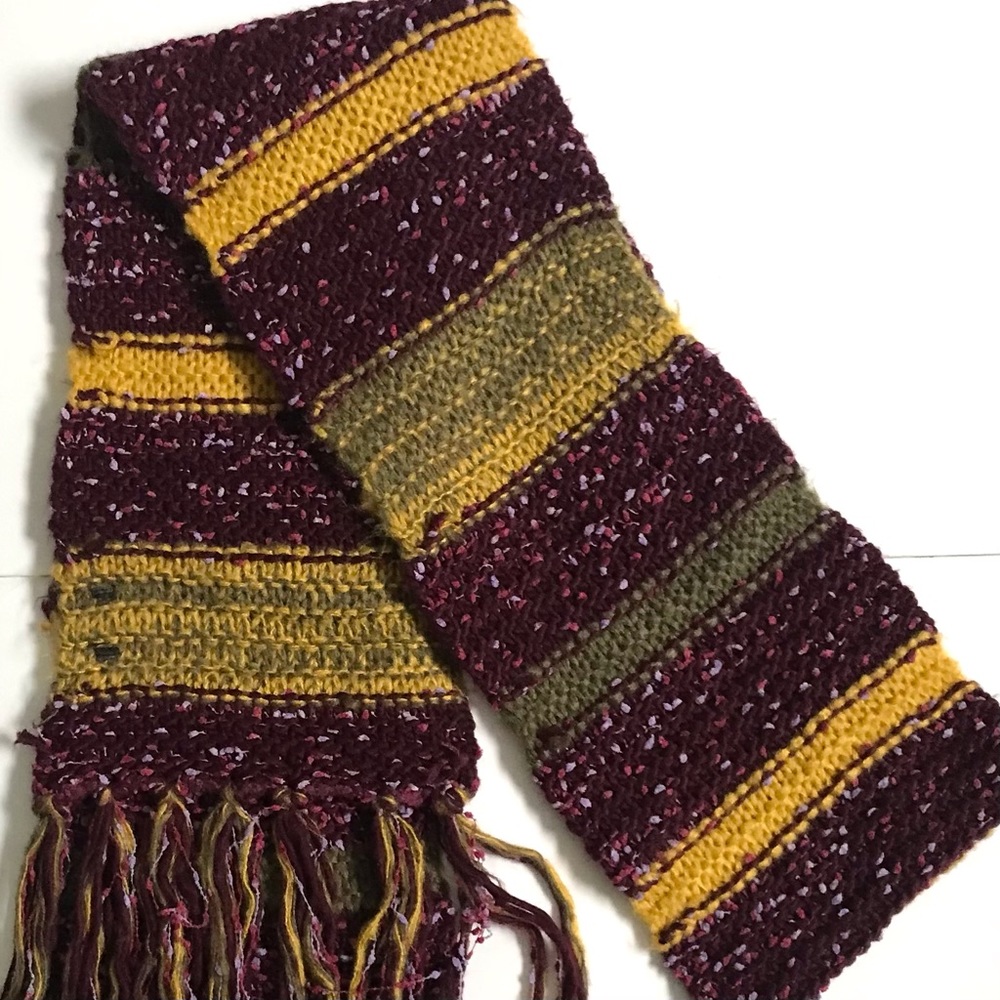 Boho Chic Hand Knit Colorful Striped Design Oversized Artisan Fringe Trim Scarf - Picture 3 of 4
